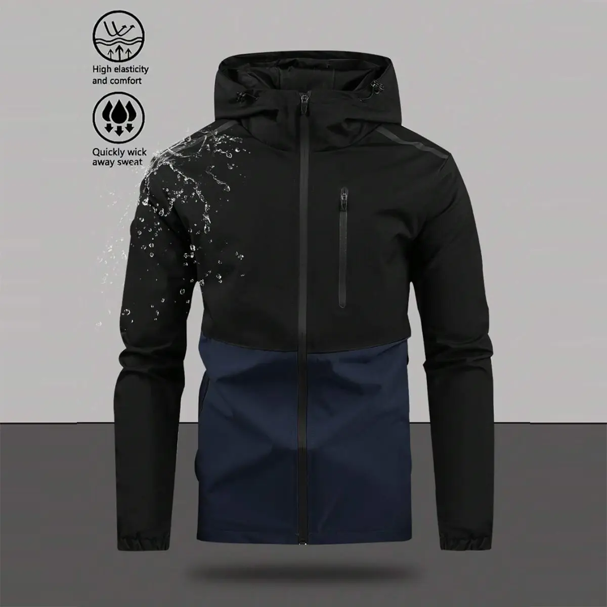 Male High Elasticity Polyester Plain Long Sleeve Casual Stretch Fit Jacket - Waterproof Windproof Outerwear, Quick Dry, Machine Washable, Cold Wash - Ideal for Workout-to-Commute Menswear Coats Activewear