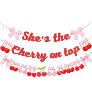 3 count Cherry Party Decorations,She's The Cherry On Top Theme Banner, Cherry Garland Decor Summer Fruit for Birthday  Shower Wedding Bridal Shower