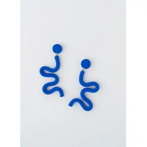 Half Star Clay Earrings - Handcrafted Polymer Clay 8cm Lightweight Blue Arc Design with Stainless Steel Hook Water-resistant Customizable Colors