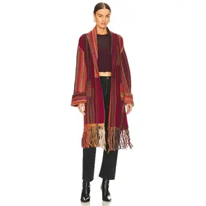 JONATHAN SIMKHAI Zelda Belted Shawl Fringe Robe in Mulberry Punch Multi