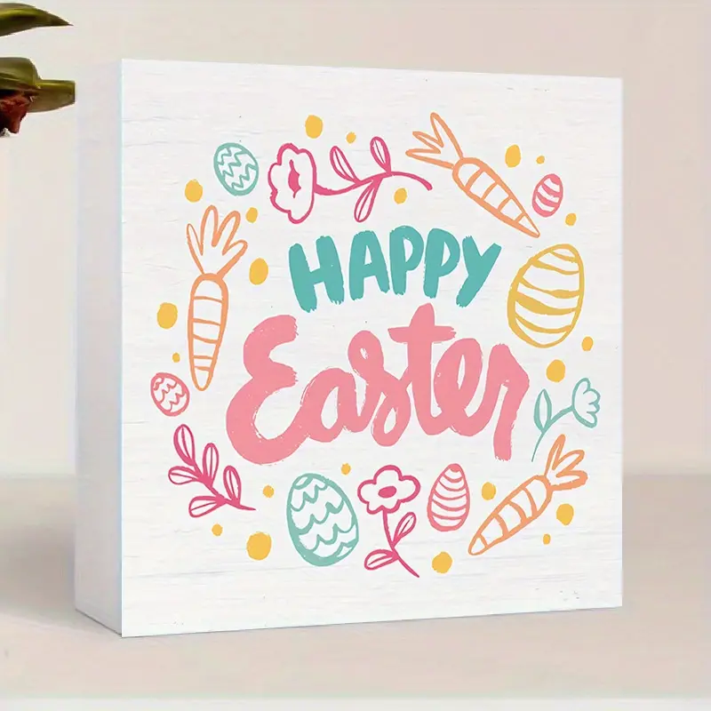 Happy Easter PVC Decoration - Cute Easter Egg Carrot Lily Design Rustic Office and Farmhouse Decoration Multifunctional Home Decoration Living Room Bathroom Shelf Decor Easter Tiered Tray Decoration Bunny Party Decorations Holiday Supplies Easter Gifts