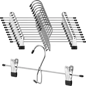 12 Pcs College Dorm Room Supplies Skirt Pants Hangers with Clips Duty Clip Saving Stackable Add on Organization and for Jeans Towels Skirt Trousers Ties Socks