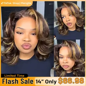 [Free Upgraded 7x6 Side Part] Menglle Hair Honey Blonde Wig 7X6 Glueless Wigs Human Hair Reay To Wear Bouncy Wave Side Part Wig 200% Density Natural Color/Brown Color/Honey Blonde#Summervibes#TikTokShopStockUp