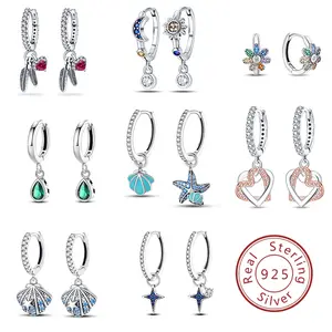 925 silver, sun and moon combination earrings, green zircon earrings, Star earrings, cute flower earrings, rainbow earrings, inlaid with multicolored zircon, Christmas gifts, suitable for all occasions Fashionable Simple Hoop Earrings