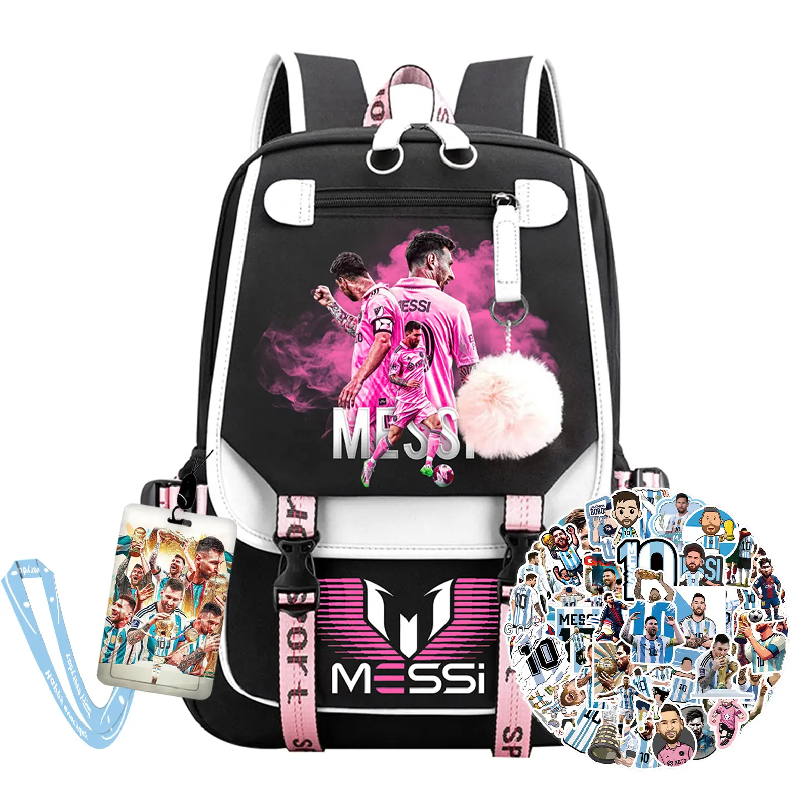 functional bag Messi Fashion School Backpack for Teen Girls, Cute Cartoon Aesthetic Student Bookbag with Padded Shoulder Straps, Large Capacity Casual Daypack and Travel Bag for Kids