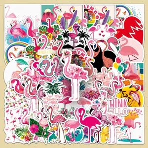 Flamingo Pattern Sticker, 50pcs/set Cartoon Flamingo Decorative Sticker, DIY Decorative Sticker Funny Stickers for Scrapbooking & Journal Making