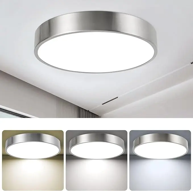 ENATECLITE Modern Minimalist 13 Inch Flush Ceiling Light, Dimmable 26W LED Ceiling Light Fixture with 3000K/4000K/5000K, Brushed Nickel Flush Mount Ceiling Light Perfect for Bathroom & Bedroom