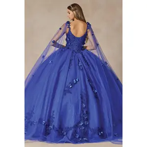 Juliet 1436 A-Line Padded Soft Basic Lace Sexy Quinceanera Poofy Gown - Women's Formal Corset Dress with Sheer Details, Flower Accents, Zipper Closure, Flowy Skirt, Sleeveless