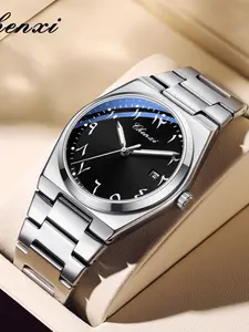 Luxury Business Men's Quartz Watch, Arabic Numerals Round Dial, Calendar Display, Butterfly Clasp Strap, Waterproof Night Vision