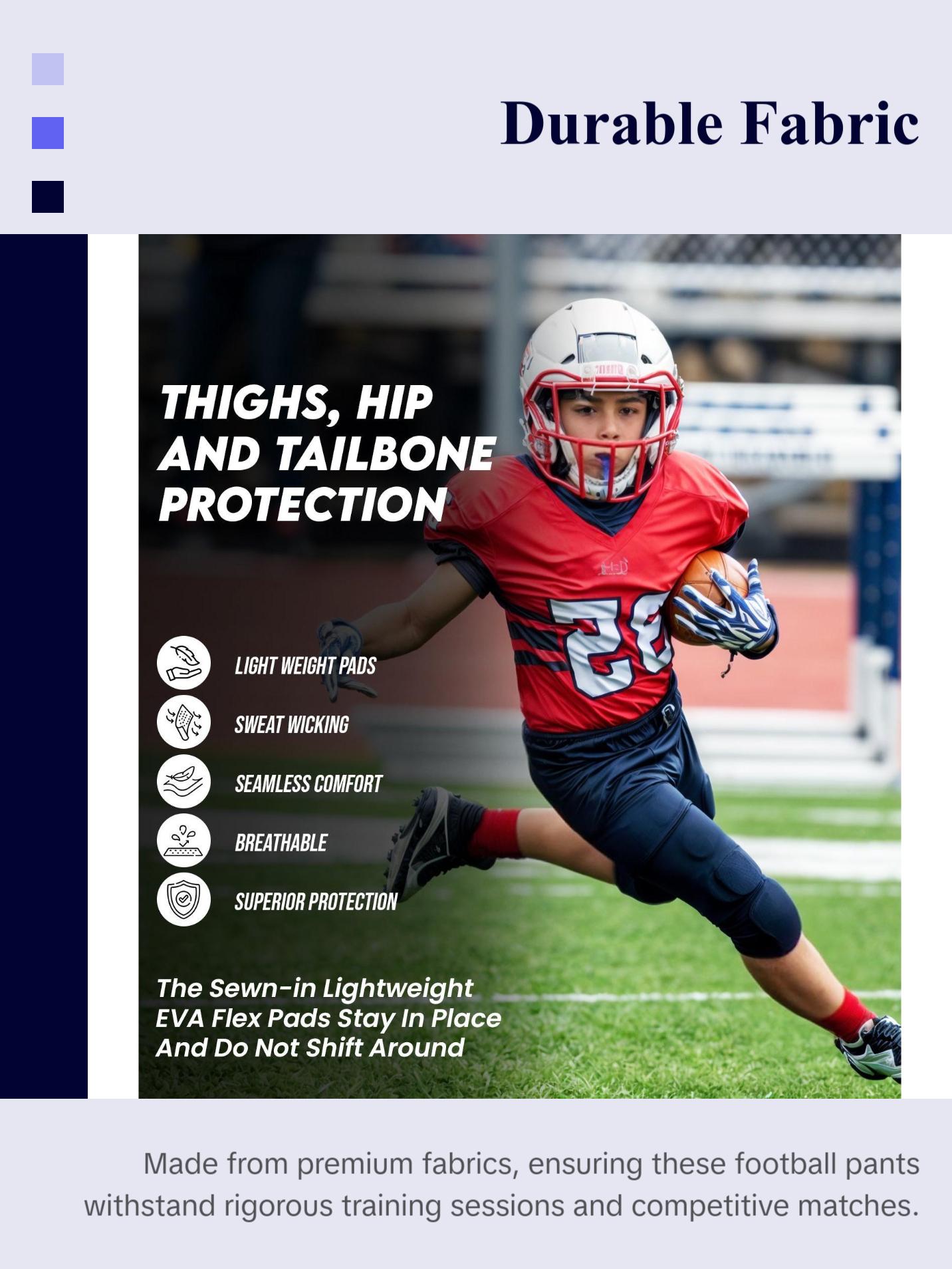 Exxact Sports Proline Youth Integrated Football Pants with 7 Flex Pads Lightweight Practice Trousers for Protection White Athletic Bottoms Active Top