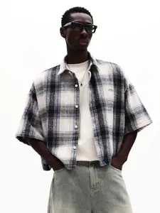 Men's Gingham Short Sleeve Shirt, Casual Daily Wear, Spring Summer Fashion, Street Style Blouse, Comfortable and Stylish