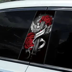2 pieces of automotive B-pillar stickers Cross,Rose,Wing,ribbon Smooth material protection film with anti-scratch properties Vehicle Exterior Decoration