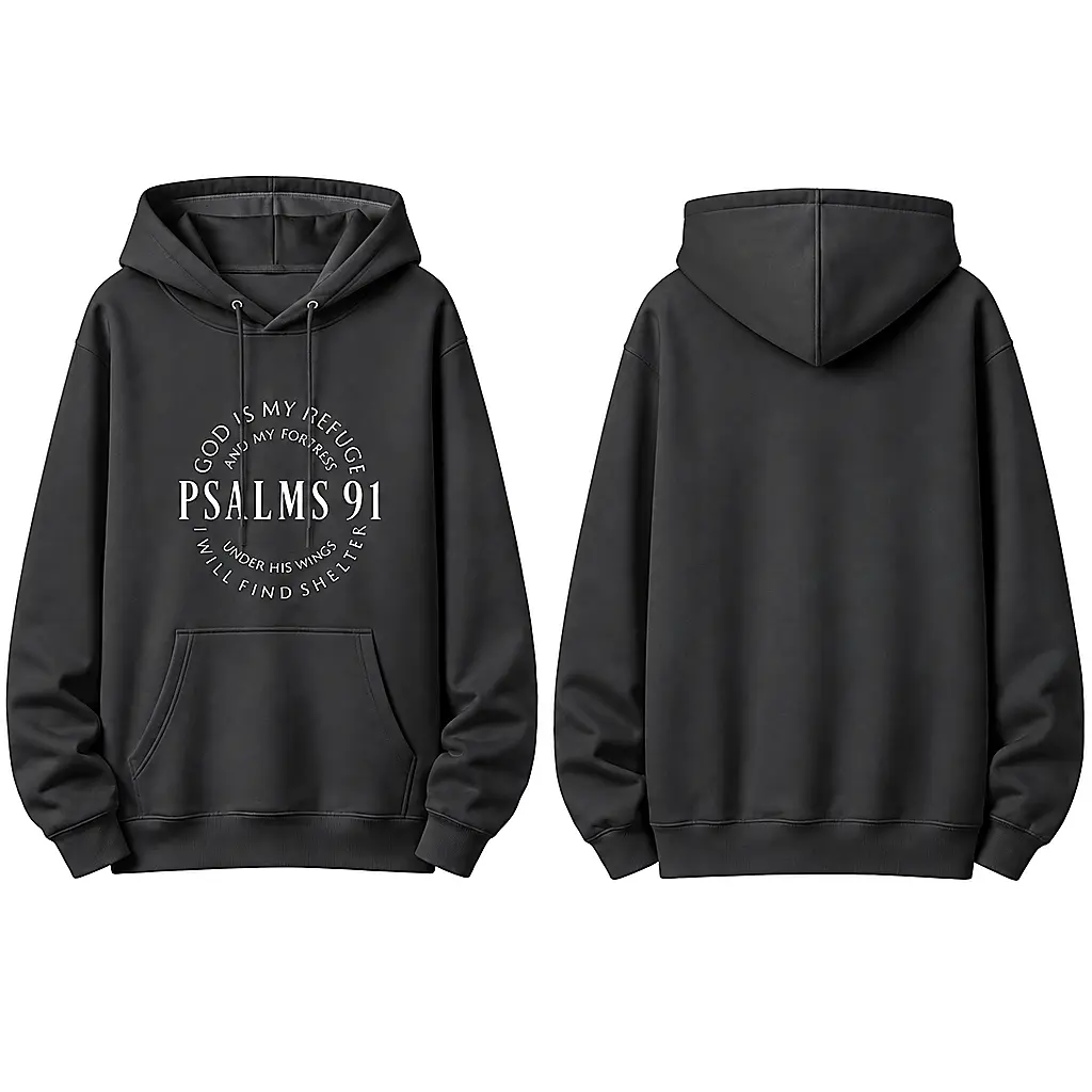 Psalms 91 Religious Scripture Letter Men's Hoodie For Casual & Streetwear Long Sleeve Pullover Heavyweight Sweatshirt Tops