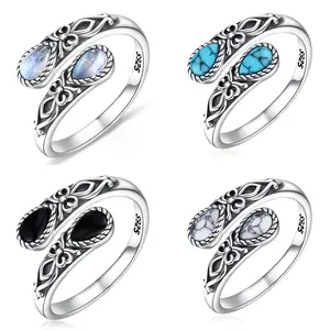 AELNEN S925 Silver,Synthetic gemstone Rings for Women,Adjustable Sunflower Ring Vintage Spoon Rings,Gift,Elegant Jewelry for Women