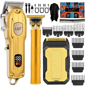Professional 3-In-1 Hair Cutting Grooming Set, Cordless Zero Gapped Hair Clipper, Beard Trimmer, Metal Foil Shaver, USB Charging LED Digital Display, Premium Men & Father's Day Gift