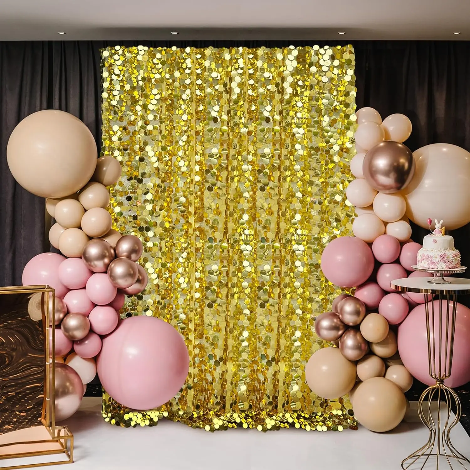JYFLZQ Festive glitter backdrop curtain,SummerVibes large 18mm glitter curtain, gold color, 9ft x 8ft, for Christmas decor,Thanksgiving, wedding, baby shower decor and home party decoration supplies