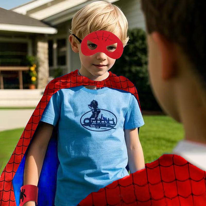 Superhero Cape Set with Spider Web Pattern, Eye Mask and Wrist Guards, Role Play Costume, Spiderman Costume Guy for Birthday Party, Halloween, Christmas