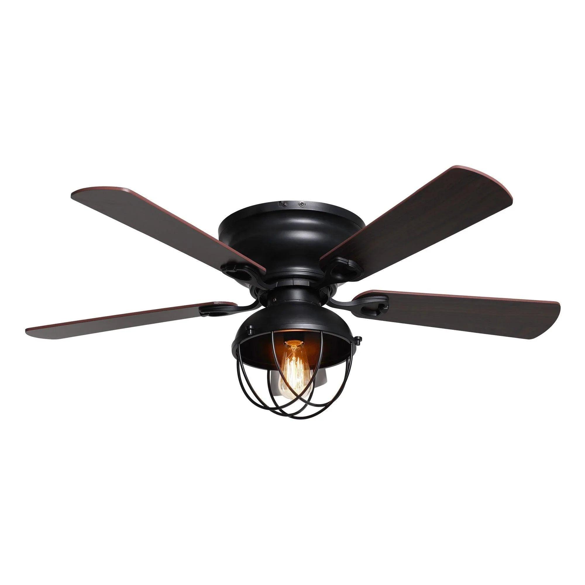 42" Traditional Flush Mount Ceiling Fan with LED Light & Remote Control | Reversible Quiet Motor