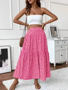 Women's Ditsy Floral Print Elastic, Boho Casual Skirts, Fashion Casual Long Skirt for Daily Holiday Vacation Wear, Ladies Bottoms for Summer