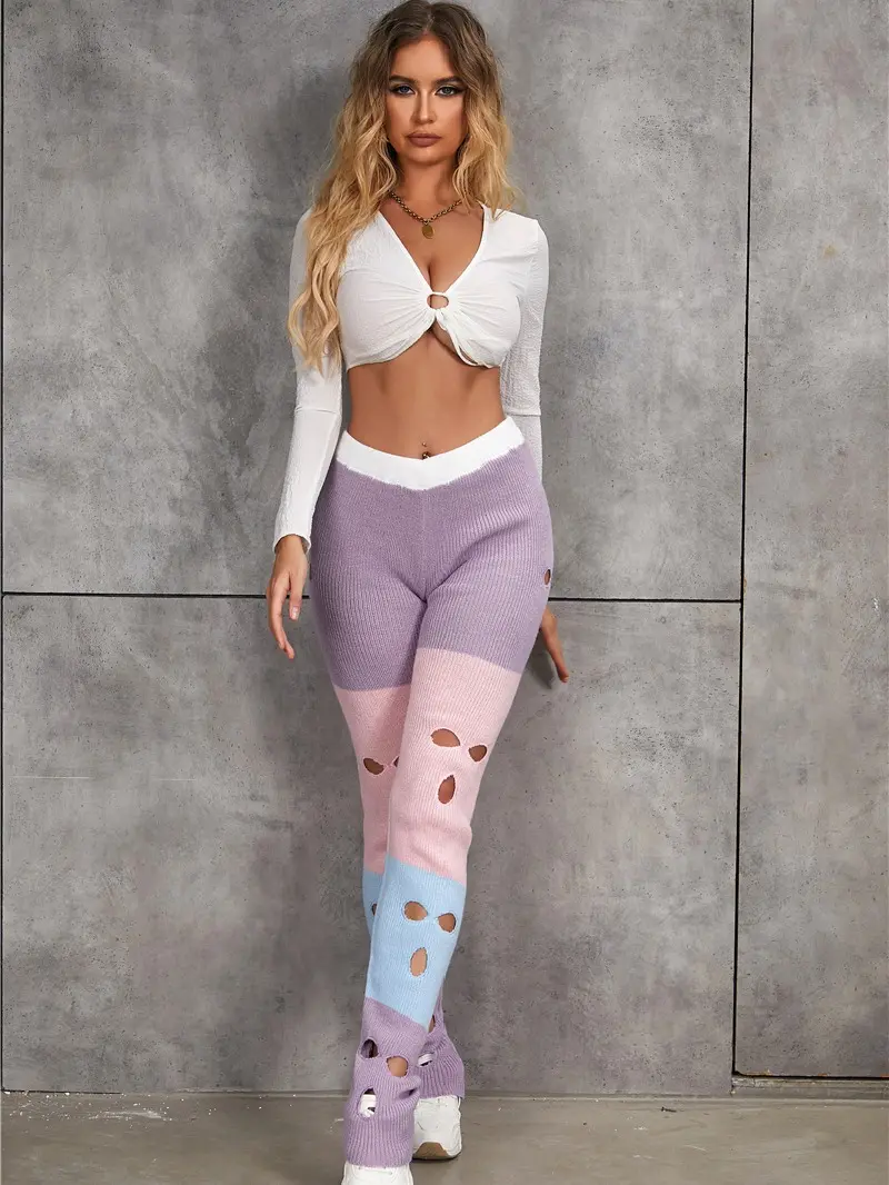 Hollow Out High Waist Straight Leg Pants Womenswear