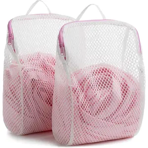 Set of 2 Delicates Honeycomb Mesh Laundry Bag, Use YKK Zipper, with Handle, Extra Large Opening, Products, Face Cleansing Pads,Socks, Fine Knitwear Mesh Wash Bags (Pink)-
