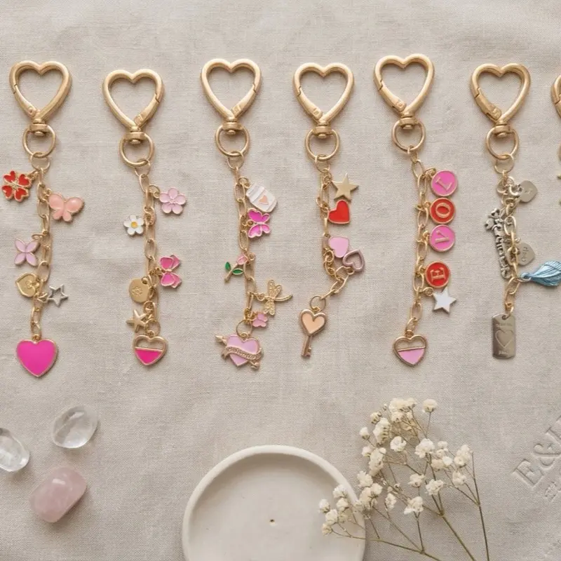 Handmade Round Heart Ring Keychain, Practical Compact Stylish Keychain Fashion Accessory for Daily Use