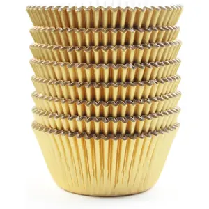 Gold Foil Cupcake Case Liners Wrappers Baking Muffin Paper Cups 200 Pcs