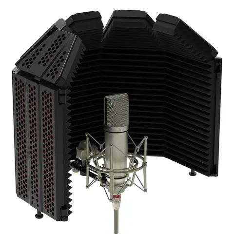 (The product does not come with a microphone.)XTUGA MIS Microphone Isolation Shield, 5-Panel, Studio Recording Mic Sound Shield, fUsed for Studio Mic,Podcasting, Broadcast Recording High Density Soundproof Acoustic Foam Panel Wedges for Soundproofing