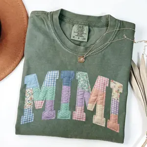 Comfort Colors Printed Patchwork Floral Mimi T-shirt, Grandma Core Tshirt, Faux Mom T-shirt, Varsity Mom T-shirt Quilt Patchwork Mama Tee