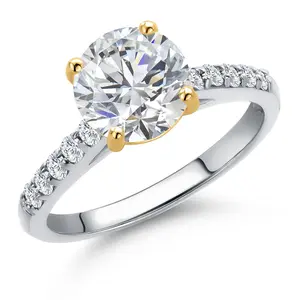 10K Two Tone Gold IGI Certified Lab Grown Diamond Engagement Ring For Women | 2.20 Cttw | Center Diamond Round Cut 2 Ct | D-E Color | VS1-VS2 Clarity