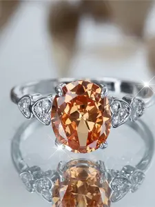 A platinum egg-shaped champagne-rimmed heart-shaped ring made of synthetic champagne zirconia is fashionable, elegant and retro, suitable for women to wear during travel, wedding parties Solitaire Engagement Ring