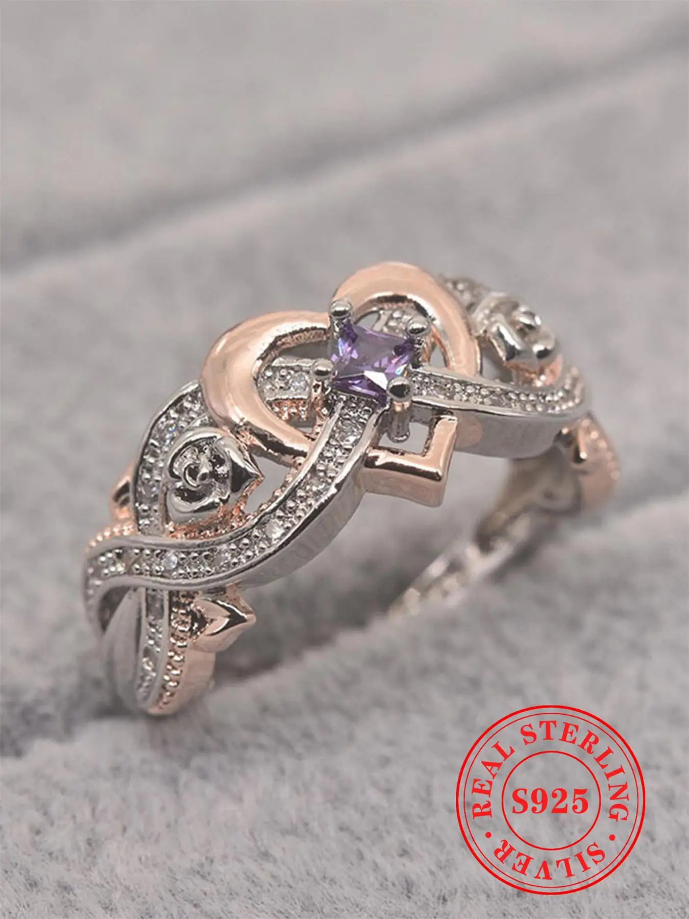 925 Sterling Silver Fashion Rhinestone Decorated Heart Design Ring, Fashion Jewelry for Party, Daily Clothing Decor, Trendy All-match & Exquisite Jewe