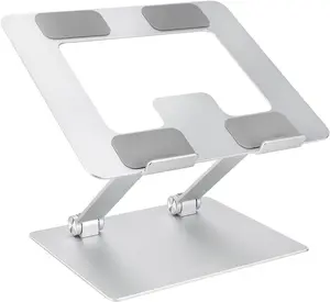 Sturdy and Portable Ergonomic Laptop Stand for Desk, Height Adjustable Riser with Ventilated Cooling, Foldable, Fits all Laptops up to 15.6 Inch, Silver
