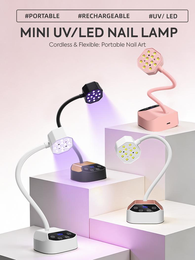 Rechargeable UV LED Nail Lamp with Auto Sensor, 1500mAh Cordless Gel Nail Curing Light with 360° Flexible Gooseneck, 4 Timer Modes (10s/30s/60s/90s) Portable Nail Dryer for Gel Polish, Professional Manicure Light for Home Salon Use