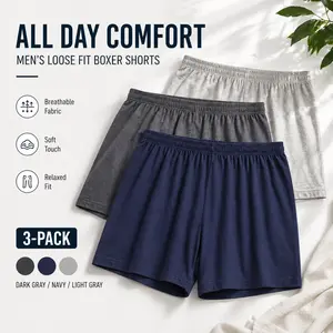 NOWAZTON Men’s Cotton Boxer Shorts 3-Pack – Loose Fit, Breathable, Soft Comfort Lounge Shorts for Everyday Wear