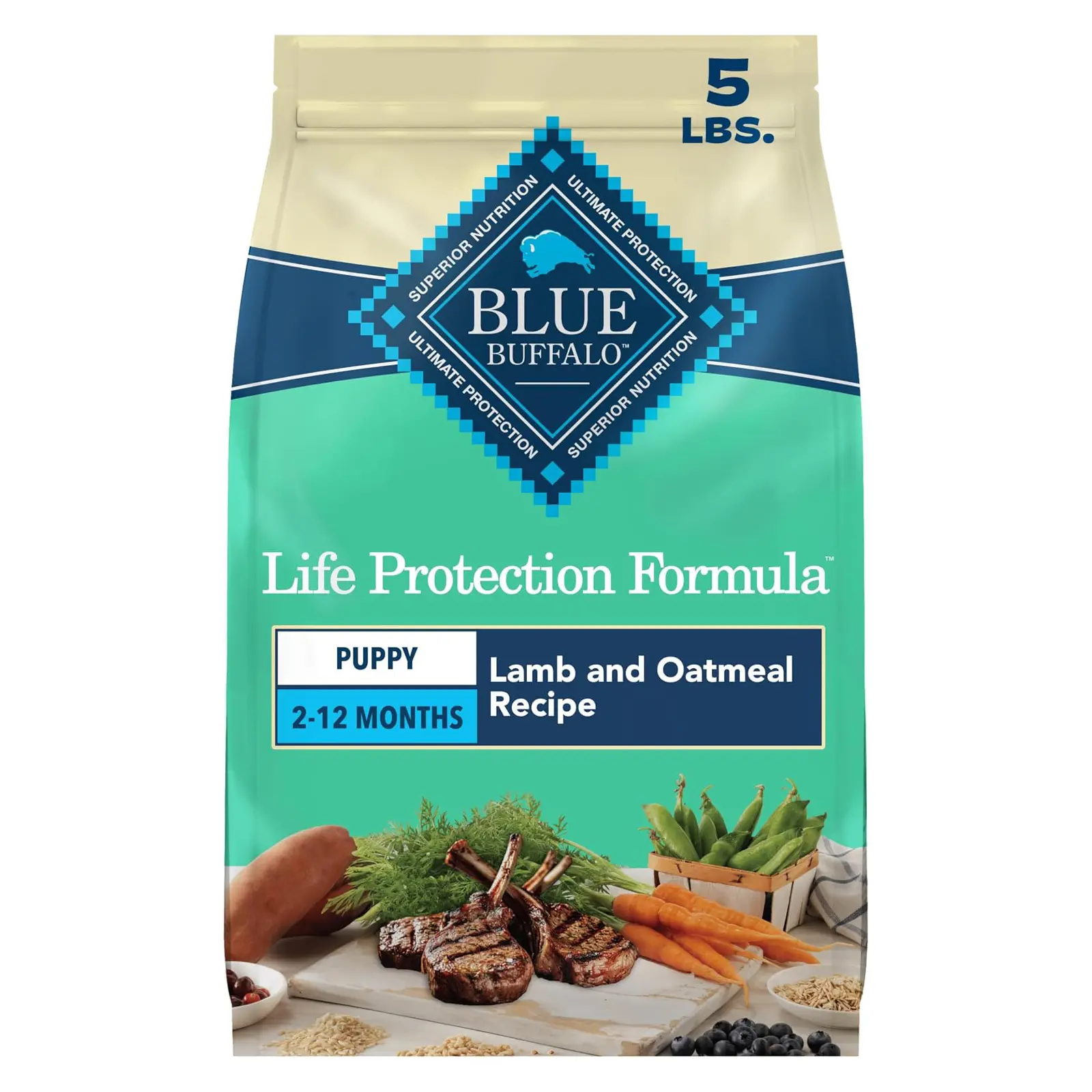 Blue Buffalo Life Protection Formula Lamb Puppy Dry Dog Food, 5 lb With DHA for Brain Development, Real Lamb #1 Ingredient, Antioxidant-Rich LifeSource Bits, Promotes Healthy Muscle Growth