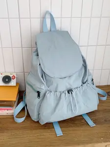 Korean Style Relaxed Drawstring Flap Backpack Unisex Lightweight Waterproof Large Capacity Commute School Short Trip Casual Fashionable Stress Relief Bag Bookbag
