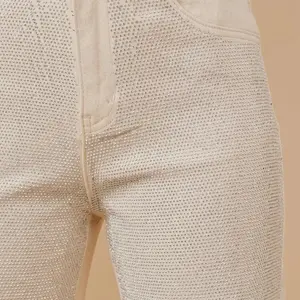 Women's High Rise Rhinestone Denim Jeans (Cream)