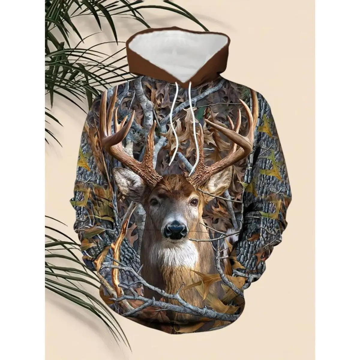 [3D Printed] Men's 3D Printed Deer Hoodie |   Polyester |   Long Sleeve, Regular Fit, Hooded Sweatshirt |   Casual, Daily Wear |   Spring/Autumn Fashion Cotton Linen Henley Mandarin Collar Beach Camouflage Short shirt Gradient