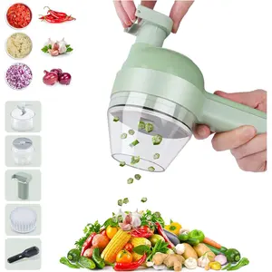 Vegetable Slicer Set, Tohomes 4 in 1 Handheld Electric Vegetable Cutter Wireless Food Processor for Garlic Pepper Chili Onion Celery Ginger Meat with Brush