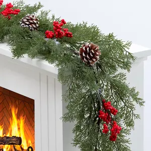6.5FT Christmas Garland with Star Lights,Prelit Christmas Decorations,Lighted Garland with Battery Operated,Denser Realistic Cypress Xmas Greenery Home Decor for Mantle Fireplace Table Indoor Outdoor