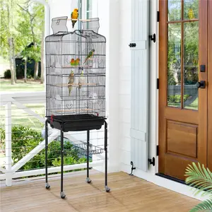 Yaheetech 64’’ H Open Top Metal Bird Cage with Double Doors & Slide-out Tray & Four Feeders & Detachable Rolling Stand
