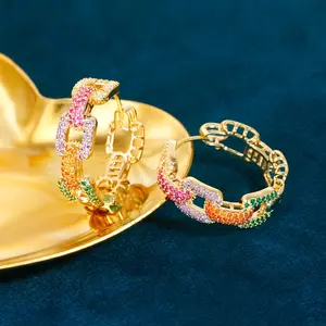 Colorful Exquisite Chain Earrings with Cubic Zirconia, Perfect for Parties and Daily Wear