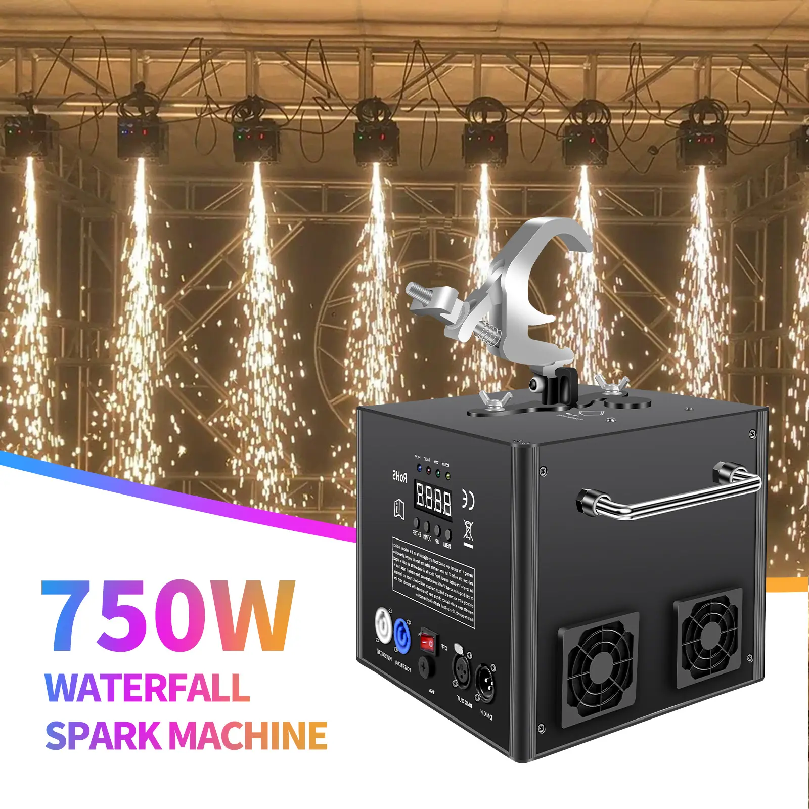 PAIDUN 750W Hanging Cold Spark Machine Waterfall Firework Stage Effect DMX512 Remote Control