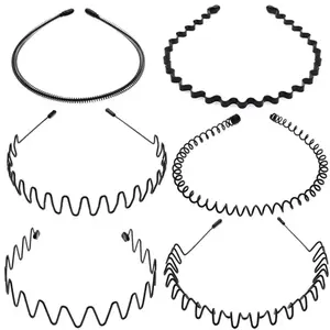 6Pcs Metal Hair Wave Style Hoop Band Comb Sports Hairband for Men and Women