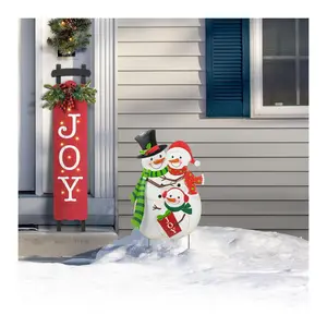 Glitzhome 30"H Christmas Metal Snowman Family Garden Stake