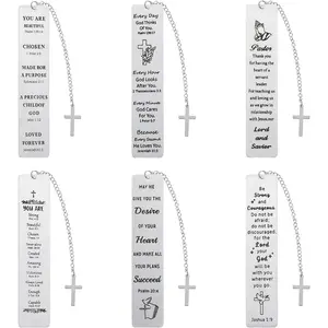 6 count Metal Christian Bookmarks with Inspirational  Verses Stainless Steel  Pendant Tassel,Religious  Accessories for Church Readers Believers ( Verses)
