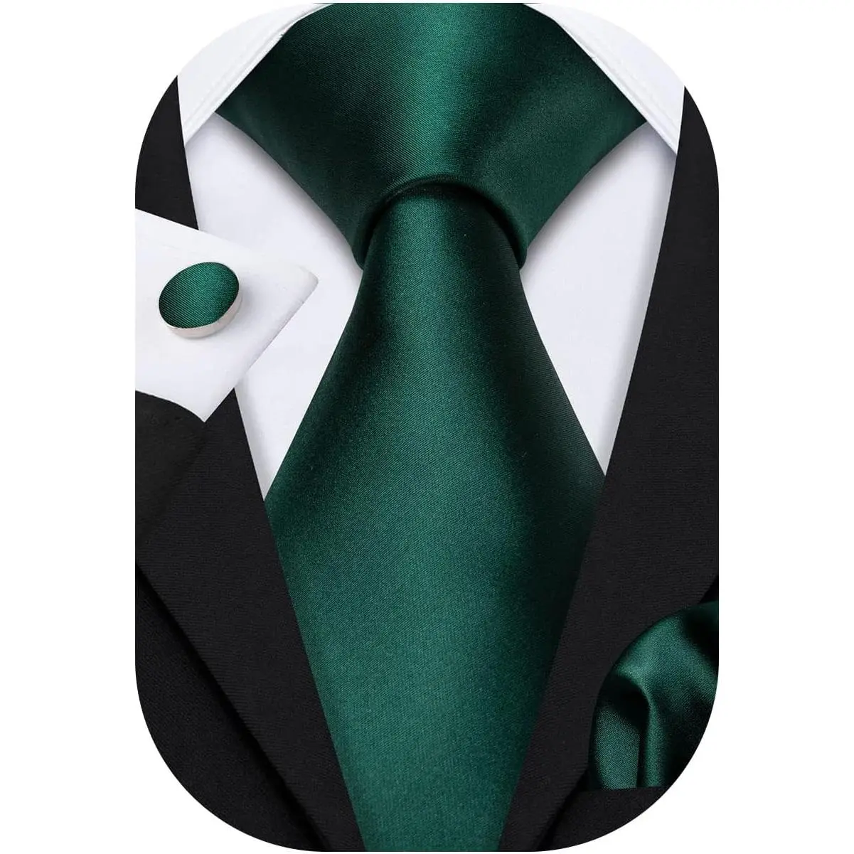 Plain Men Silk Ties Extra Long Stain Necktie for Wedding Business Handkerchief Cufflinks Set Solid Colors