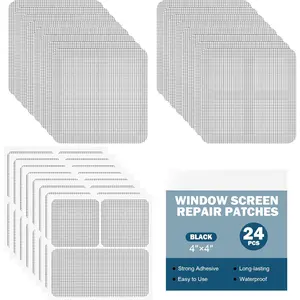 24 Sheets Window Screen Patches Repair Kit, 4 Sizes Window Screen Repair Tape,  Adhesive, Fiberglass Quick-Access (Black)