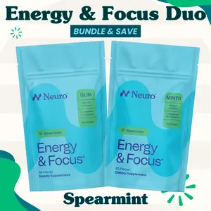 Energy & Focus Duo - Caffeine Gum & Mints - Spearmint (2-Bulk Pouches)